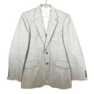 Mesquite Western Blazer‎ Sport Coat Light Gray Tweed Jacket Size 40R Vintage